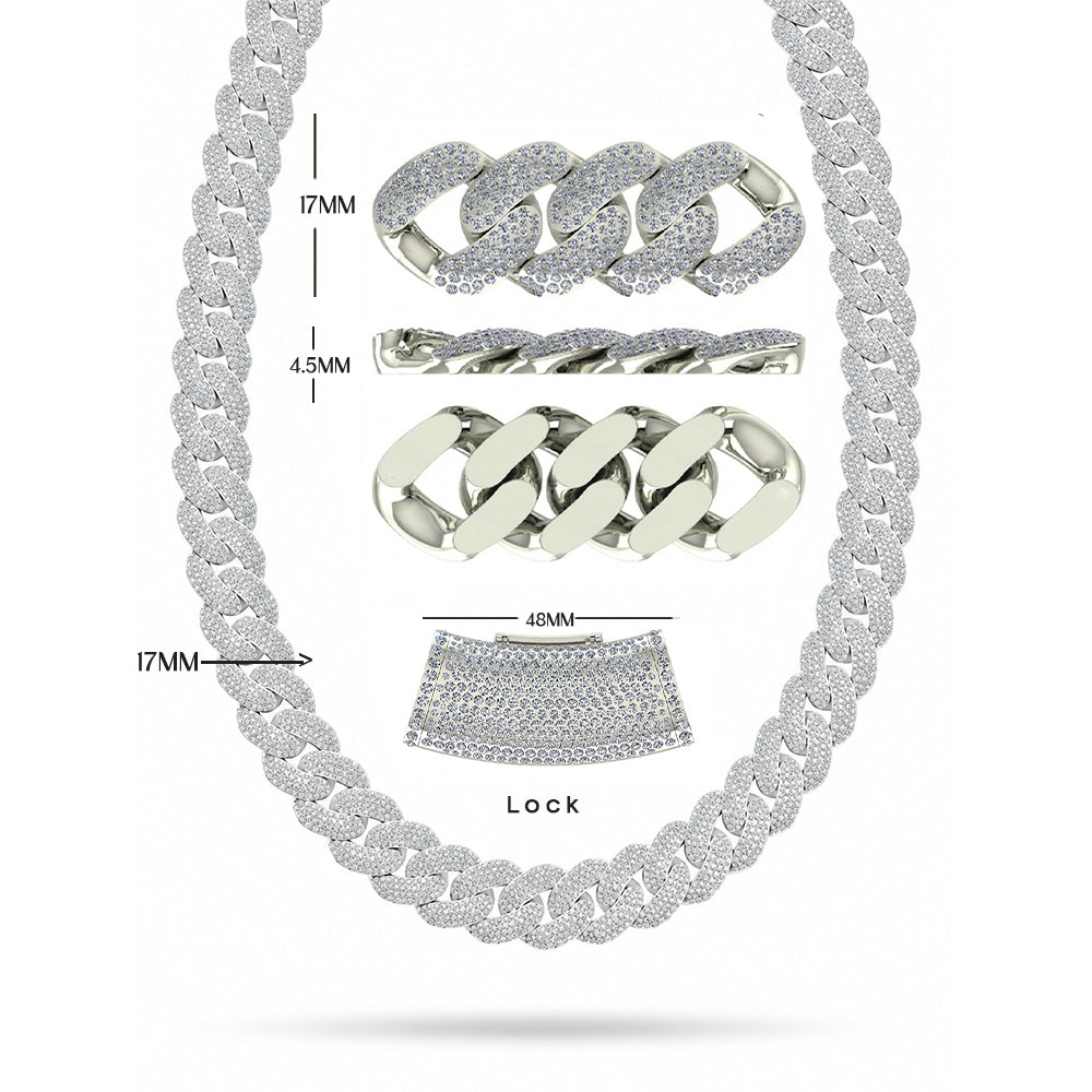 17mm Moissanite Diamond Iced Three Row Cuban Link Chain - 4.5MM