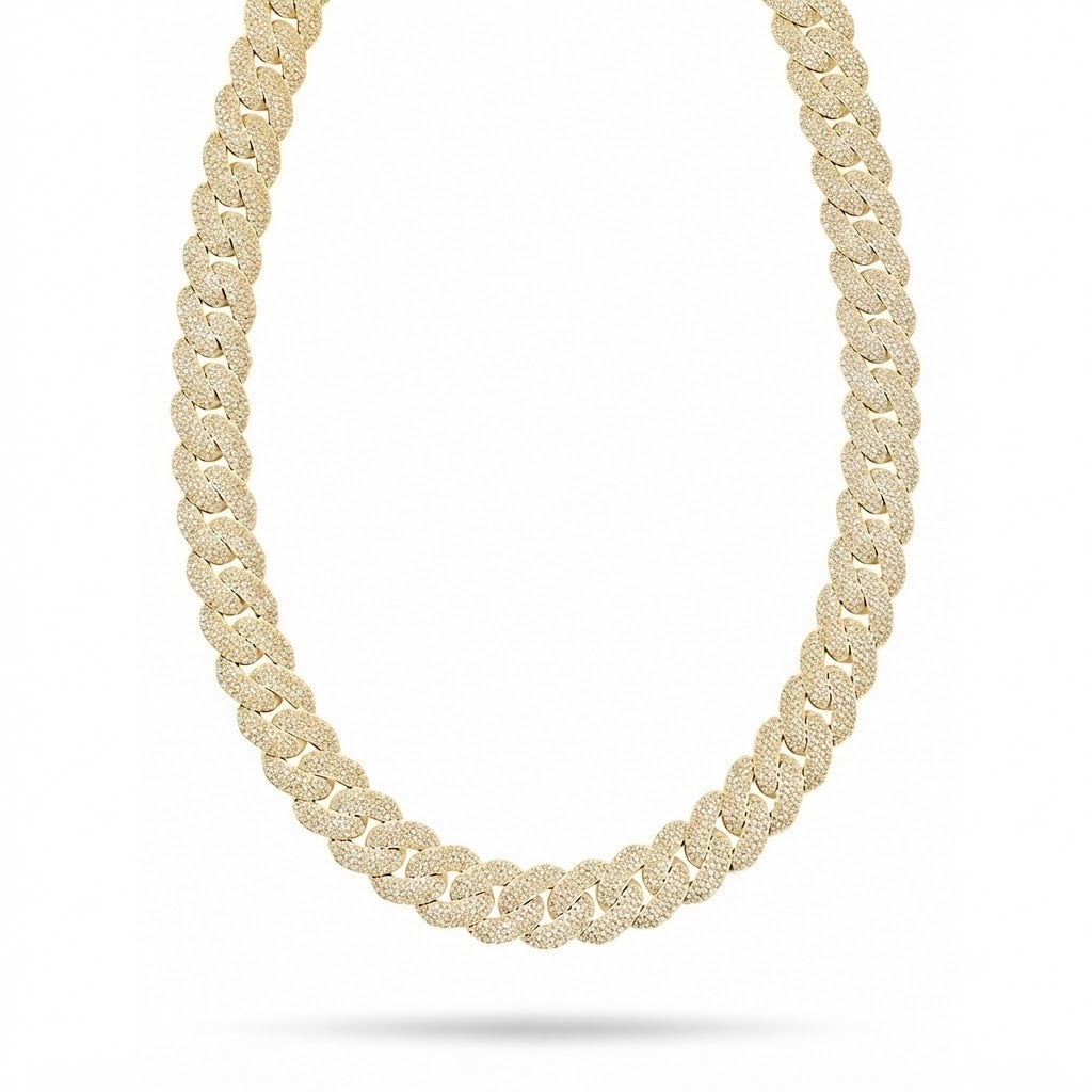 17mm Moissanite Diamond Iced Three Row Cuban Link Chain - 4.5MM