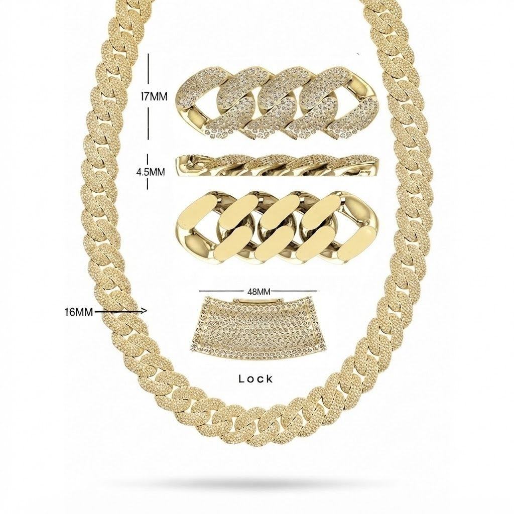 17mm Moissanite Diamond Iced Three Row Cuban Link Chain - 4.5MM