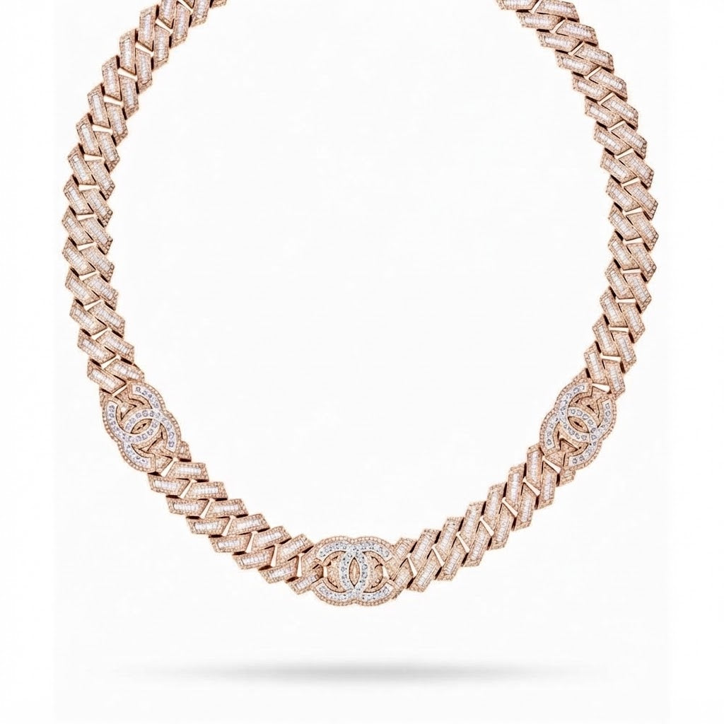 17mm Moissanite Diamond Rectangular Link & Round Accent Cuban Link Chain - 4.7MM Wide