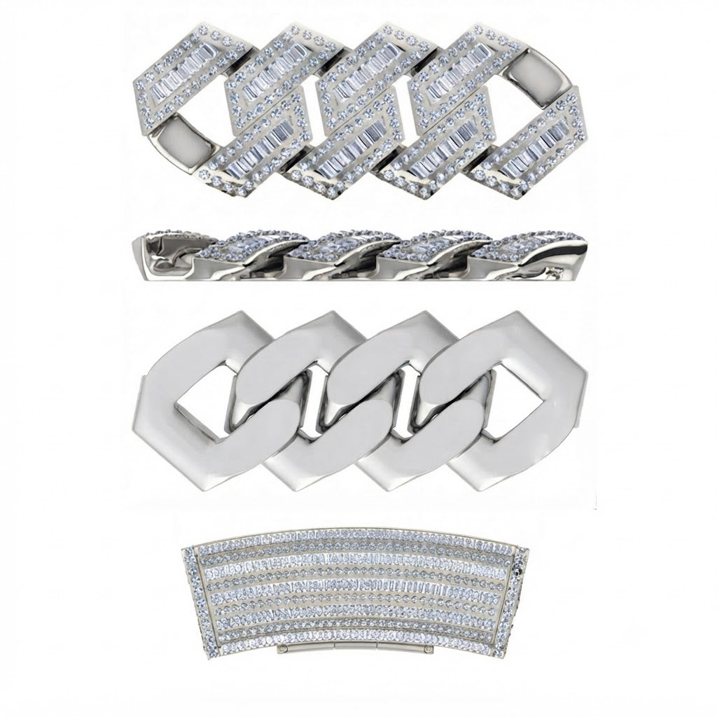 17mm Moissanite Diamond Rectangular Link & Round Accent Cuban Link Chain - 4.7MM Wide