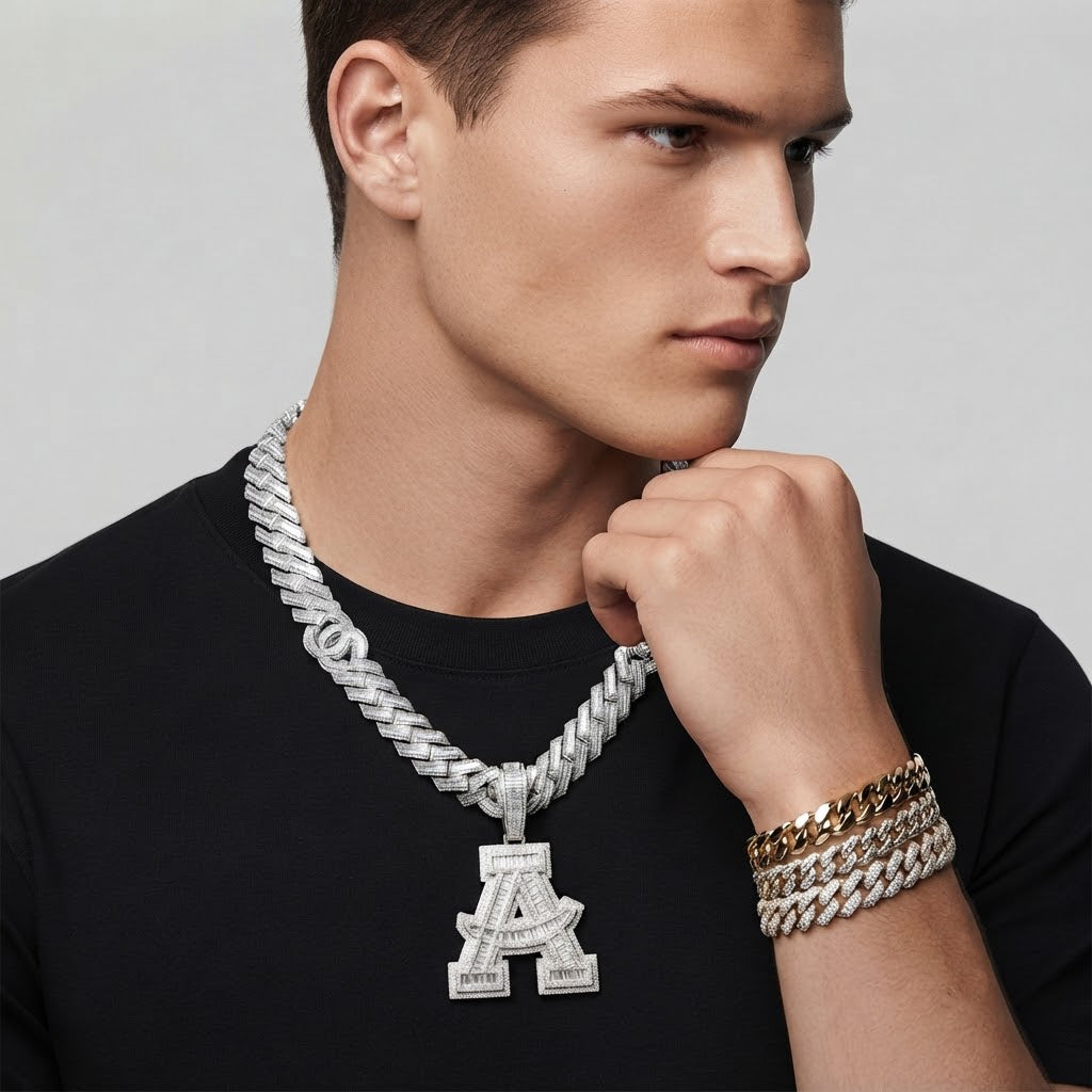 17mm Moissanite Diamond Rectangular Link & Round Accent Cuban Link Chain - 4.7MM Wide
