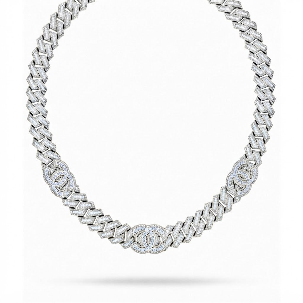 17mm Moissanite Diamond Rectangular Link & Round Accent Cuban Link Chain - 4.7MM Wide