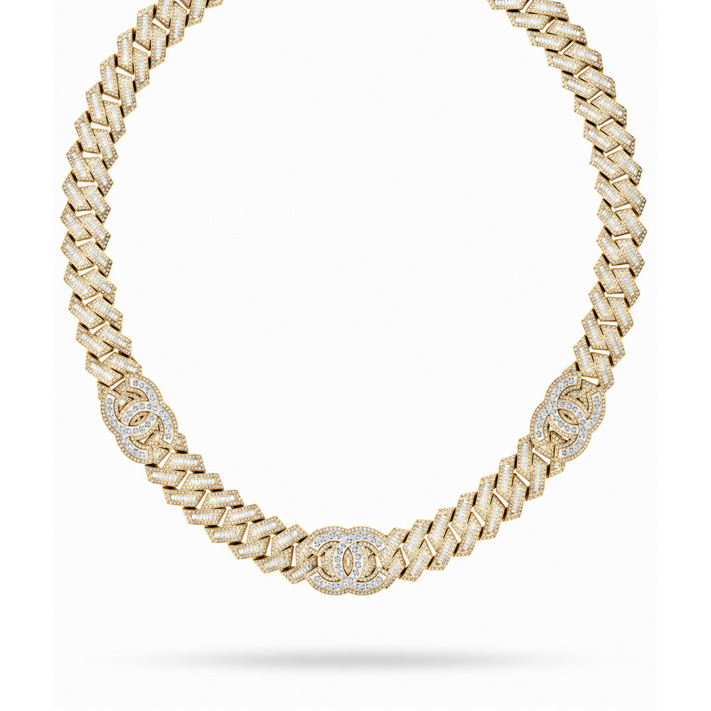 17mm Moissanite Diamond Rectangular Link & Round Accent Cuban Link Chain - 4.7MM Wide