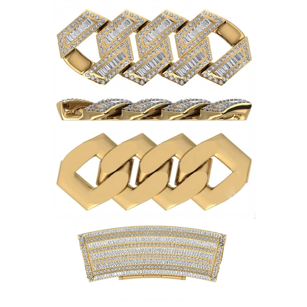 17mm Moissanite Diamond Rectangular Link & Round Accent Cuban Link Chain - 4.7MM Wide