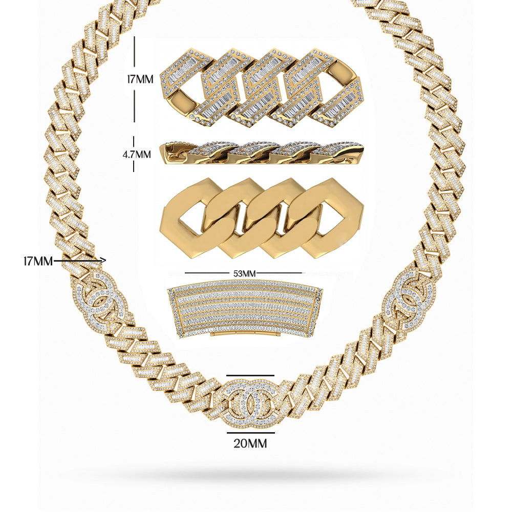 17mm Moissanite Diamond Rectangular Link & Round Accent Cuban Link Chain - 4.7MM Wide