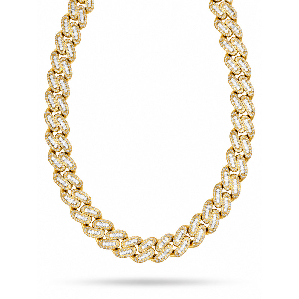 17mm Moissanite Diamond Iced Oval Shape Cuban Link Chain - 5.5MM Wide Baguette Accent Pattern