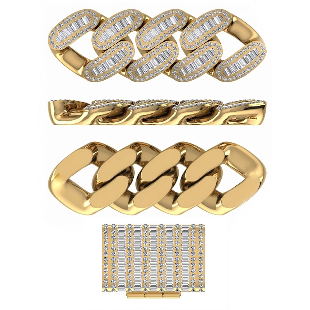 17mm Moissanite Diamond Iced Oval Shape Cuban Link Chain - 5.5MM Wide Baguette Accent Pattern