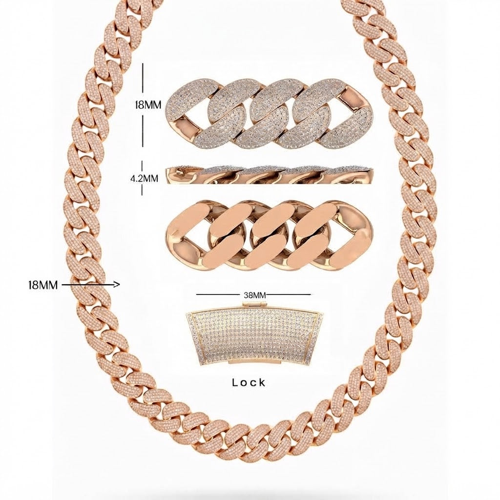 18MM Full Iced Miami Cuban Link Chain – 4.2MM Thick Pavé Curb Link Pattern