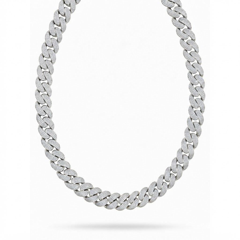 18MM Full Iced Miami Cuban Link Chain – 4.2MM Thick Pavé Curb Link Pattern