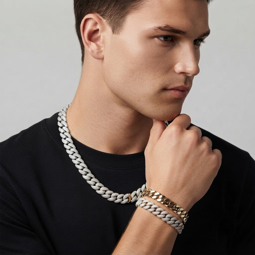 18MM Full Iced Miami Cuban Link Chain – 4.2MM Thick Pavé Curb Link Pattern