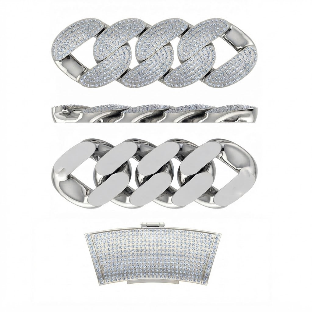 18MM Full Iced Miami Cuban Link Chain – 4.2MM Thick Pavé Curb Link Pattern