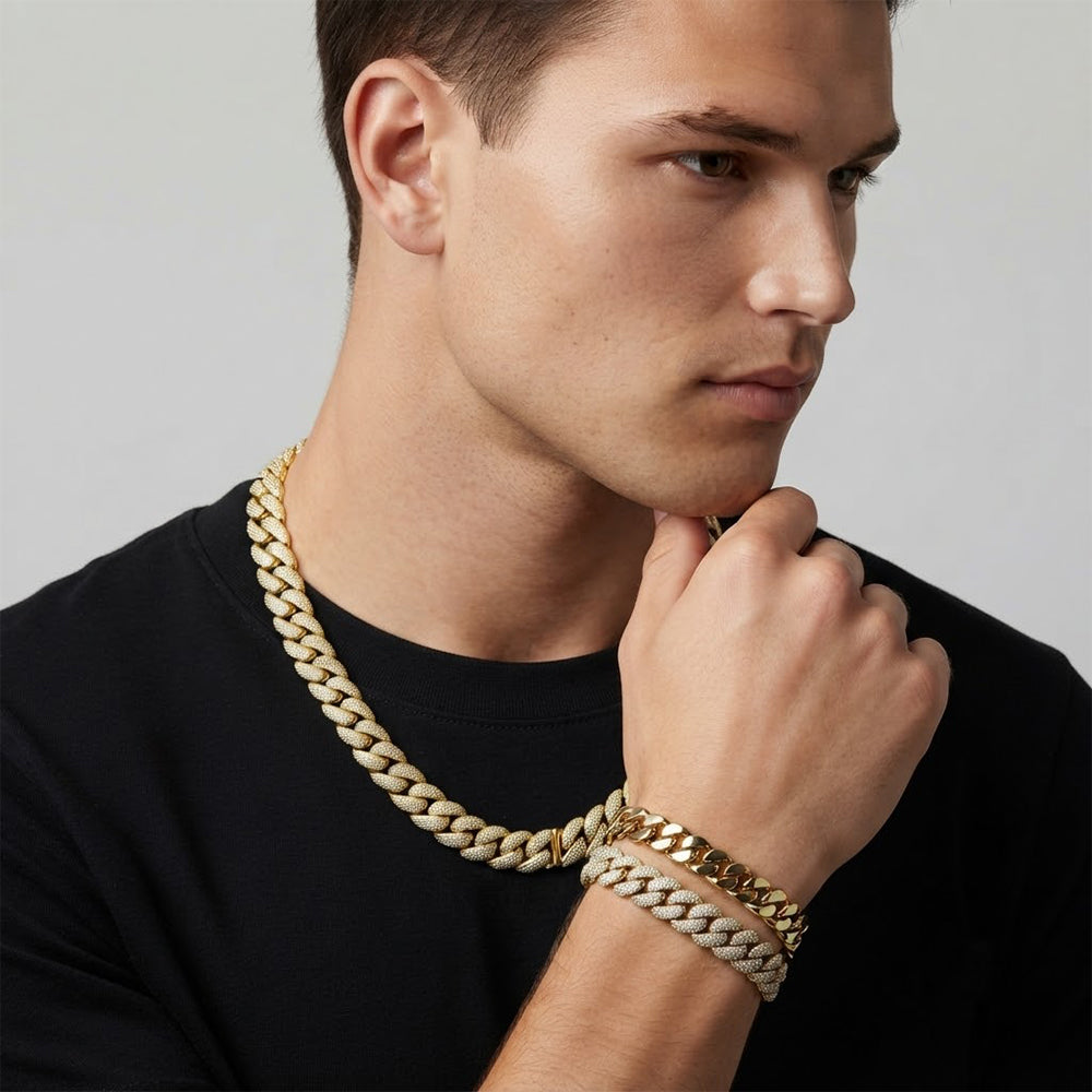 18MM Full Iced Miami Cuban Link Chain – 4.2MM Thick Pavé Curb Link Pattern
