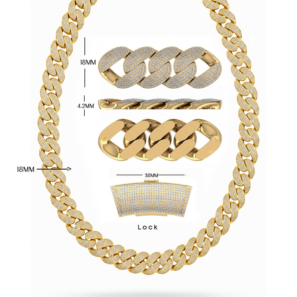 18MM Full Iced Miami Cuban Link Chain – 4.2MM Thick Pavé Curb Link Pattern
