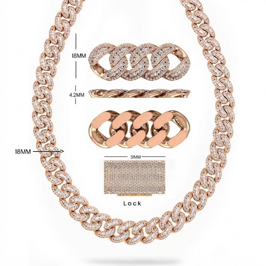 18MM Iced Miami Cuban Link Chain – 4.2MM Full Pavé Curb Link Pattern