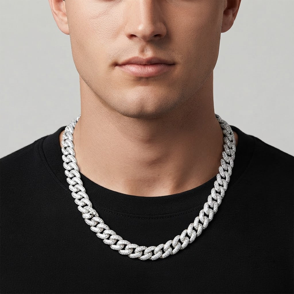 18MM Iced Miami Cuban Link Chain – 4.2MM Full Pavé Curb Link Pattern