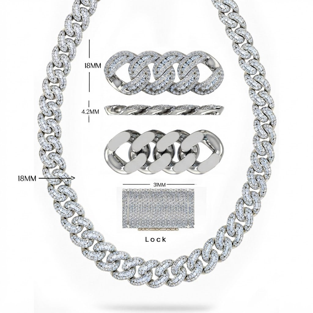 18MM Iced Miami Cuban Link Chain – 4.2MM Full Pavé Curb Link Pattern