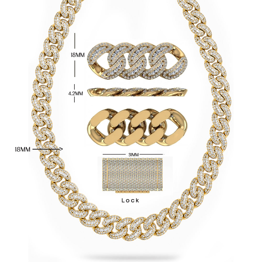 18MM Iced Miami Cuban Link Chain – 4.2MM Full Pavé Curb Link Pattern