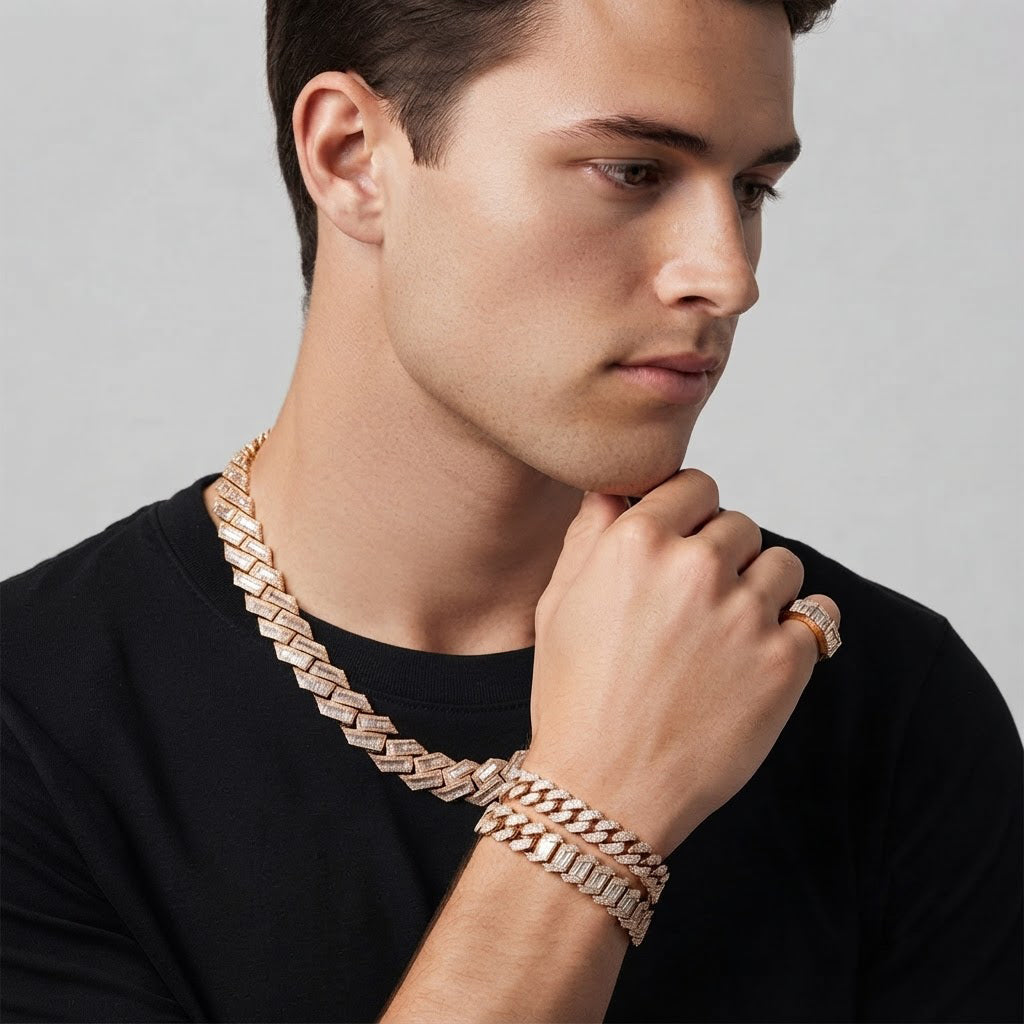 18MM Baguette Iced Baguette Round Cuban Link Chain – 4.3MM Geometric Link Pattern