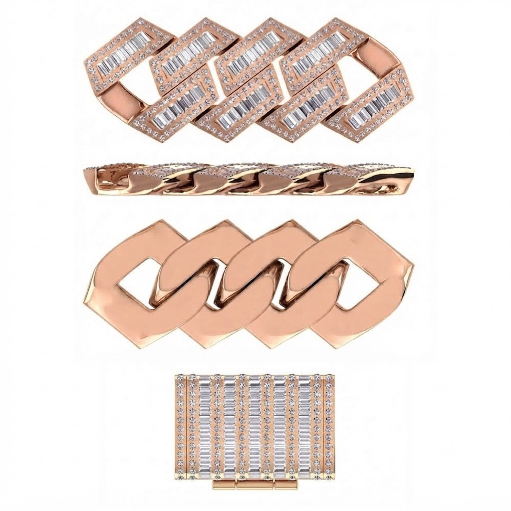 18MM Baguette Iced Baguette Round Cuban Link Chain – 4.3MM Geometric Link Pattern