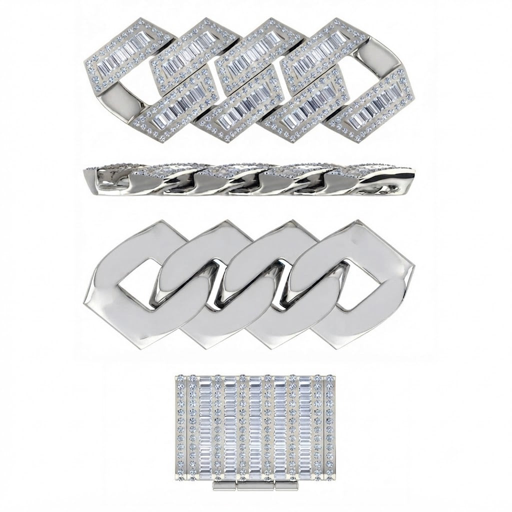 18MM Baguette Iced Baguette Round Cuban Link Chain – 4.3MM Geometric Link Pattern