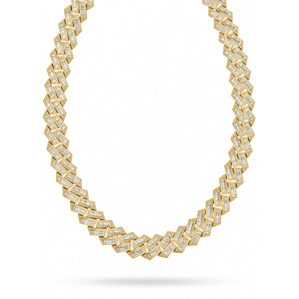 18MM Baguette Iced Baguette Round Cuban Link Chain – 4.3MM Geometric Link Pattern