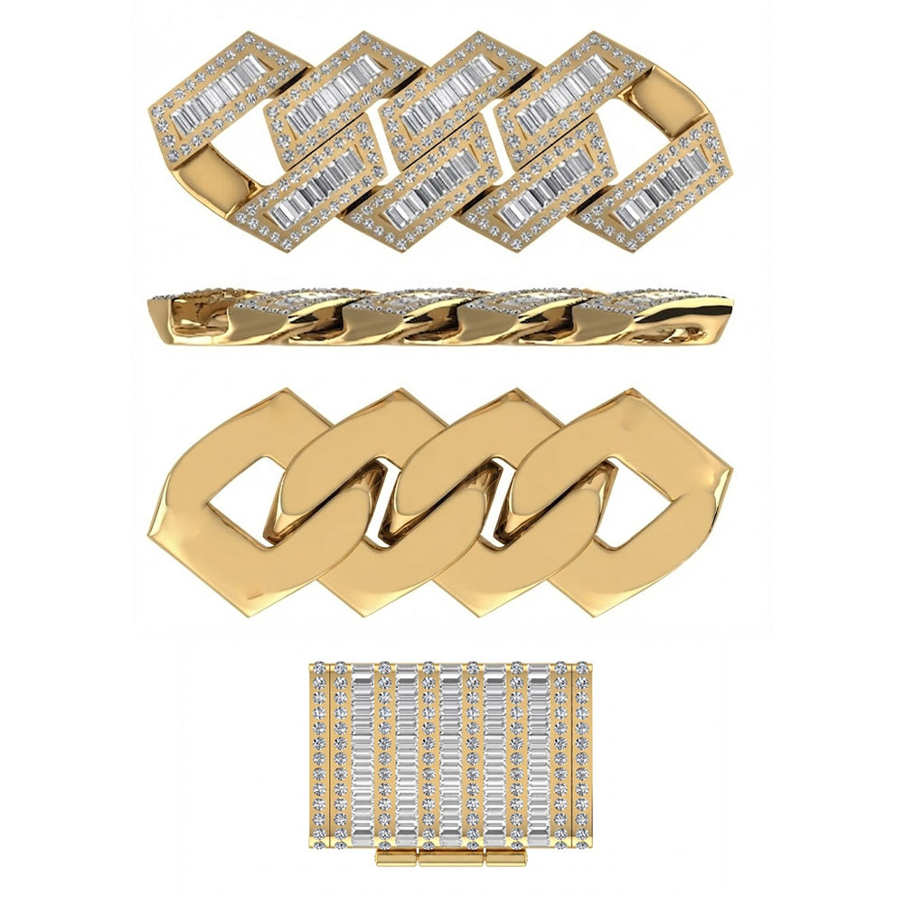 18MM Baguette Iced Baguette Round Cuban Link Chain – 4.3MM Geometric Link Pattern