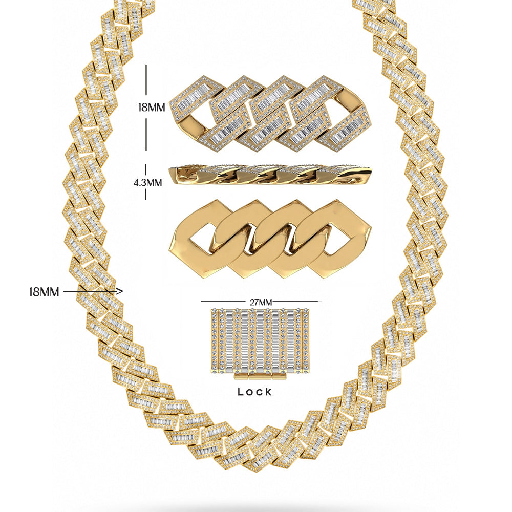 18MM Baguette Iced Baguette Round Cuban Link Chain – 4.3MM Geometric Link Pattern