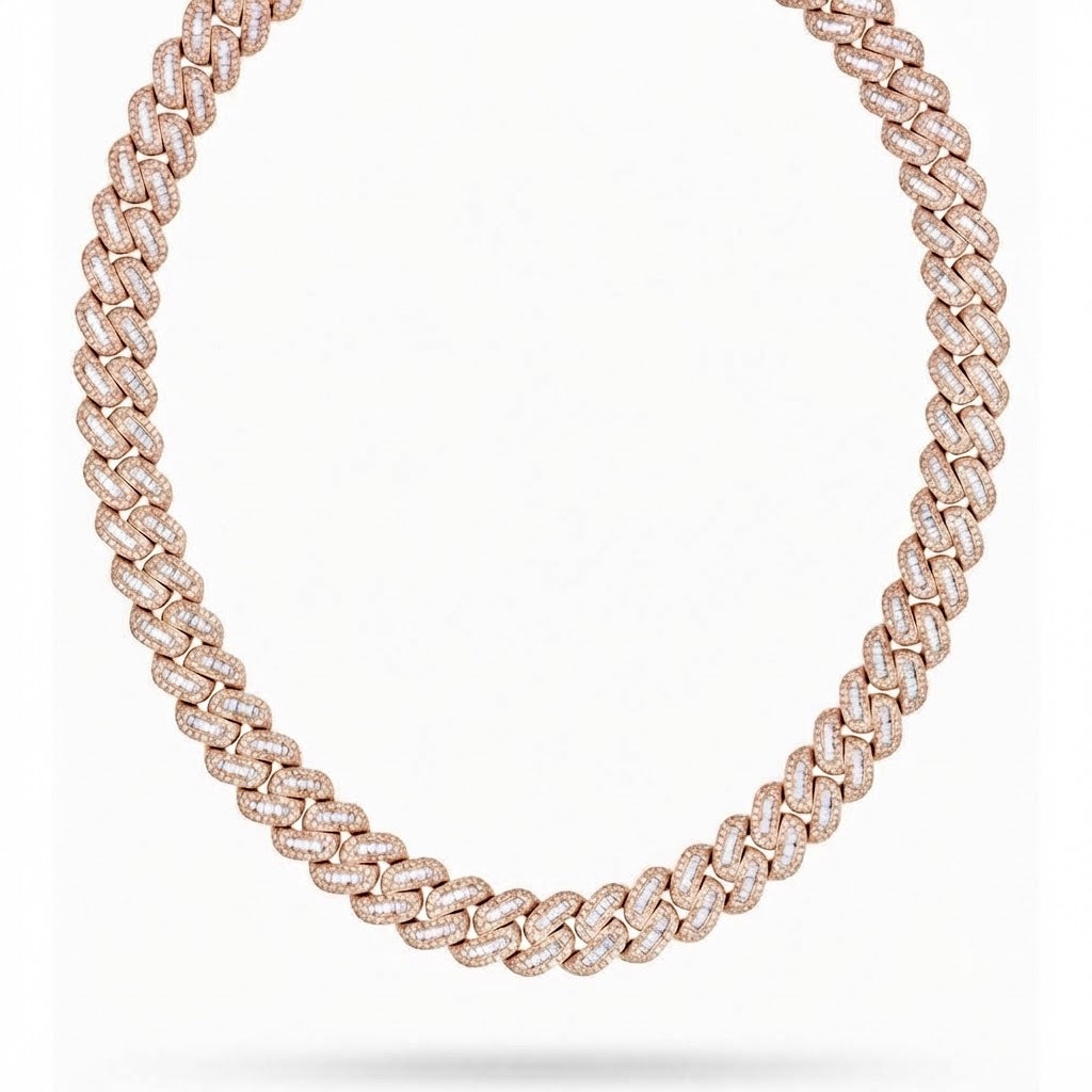 18MM Baguette Round Moissanite Diamond Iced Oval Shape Cuban Link Chain – 5.3MM