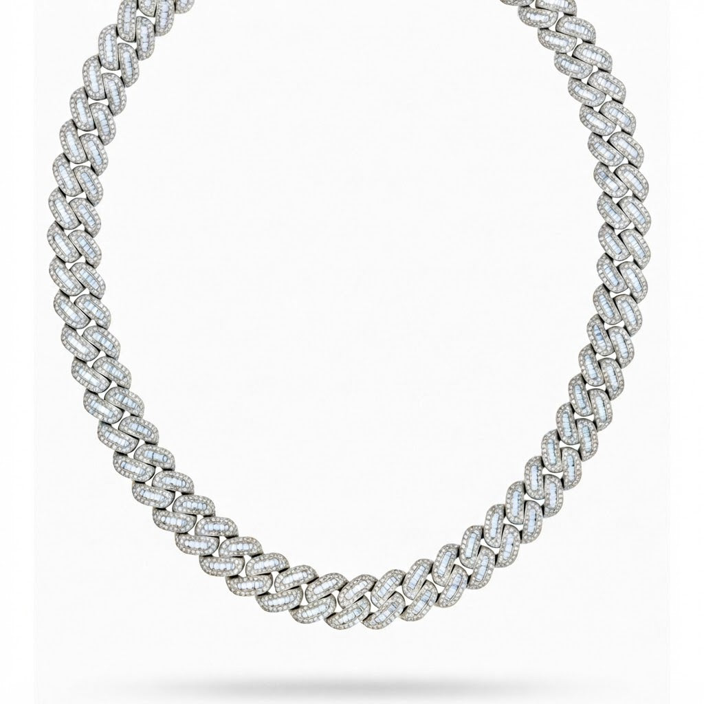18MM Baguette Round Moissanite Diamond Iced Oval Shape Cuban Link Chain – 5.3MM