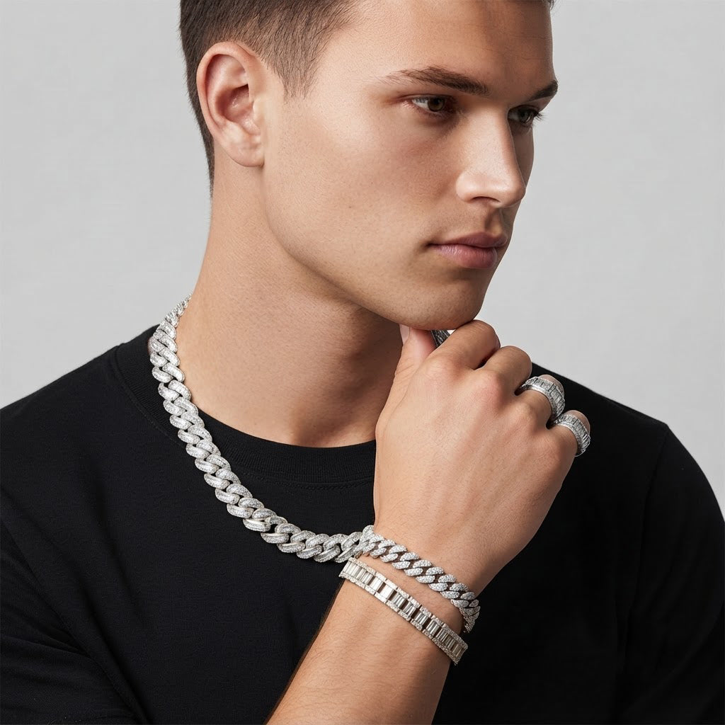 18MM Baguette Round Moissanite Diamond Iced Oval Shape Cuban Link Chain – 5.3MM