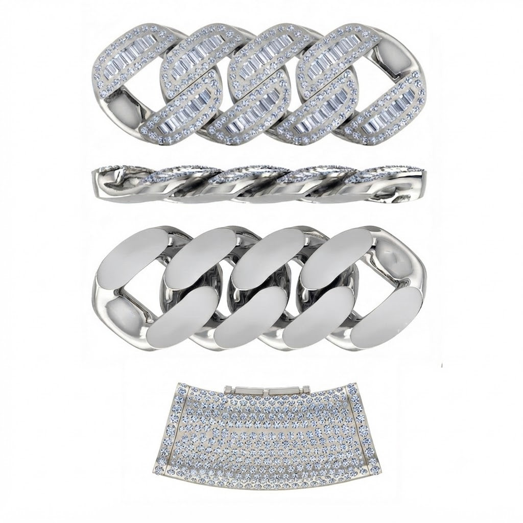 18MM Baguette Round Moissanite Diamond Iced Oval Shape Cuban Link Chain – 5.3MM