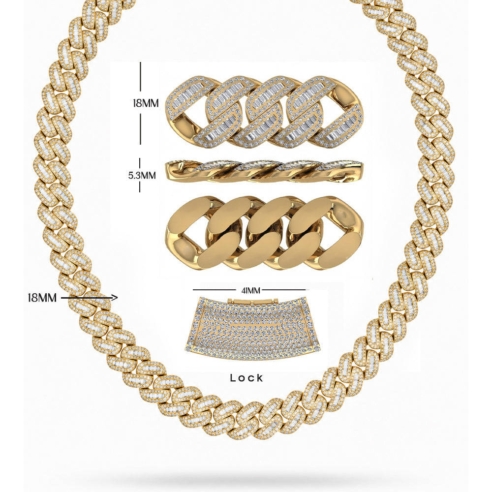 18MM Baguette Round Moissanite Diamond Iced Oval Shape Cuban Link Chain – 5.3MM