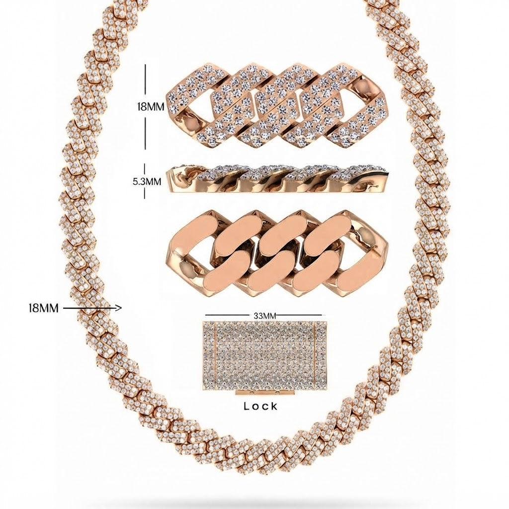 18MM Full Iced Rectangular Double Row Cuban Link Chain – 5.3MM Pavé Link Pattern