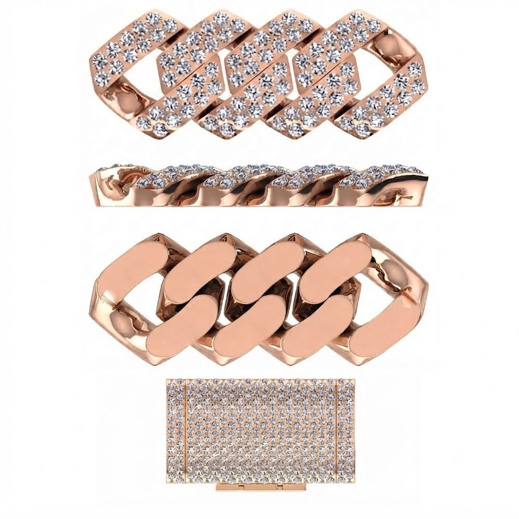 18MM Full Iced Rectangular Double Row Cuban Link Chain – 5.3MM Pavé Link Pattern