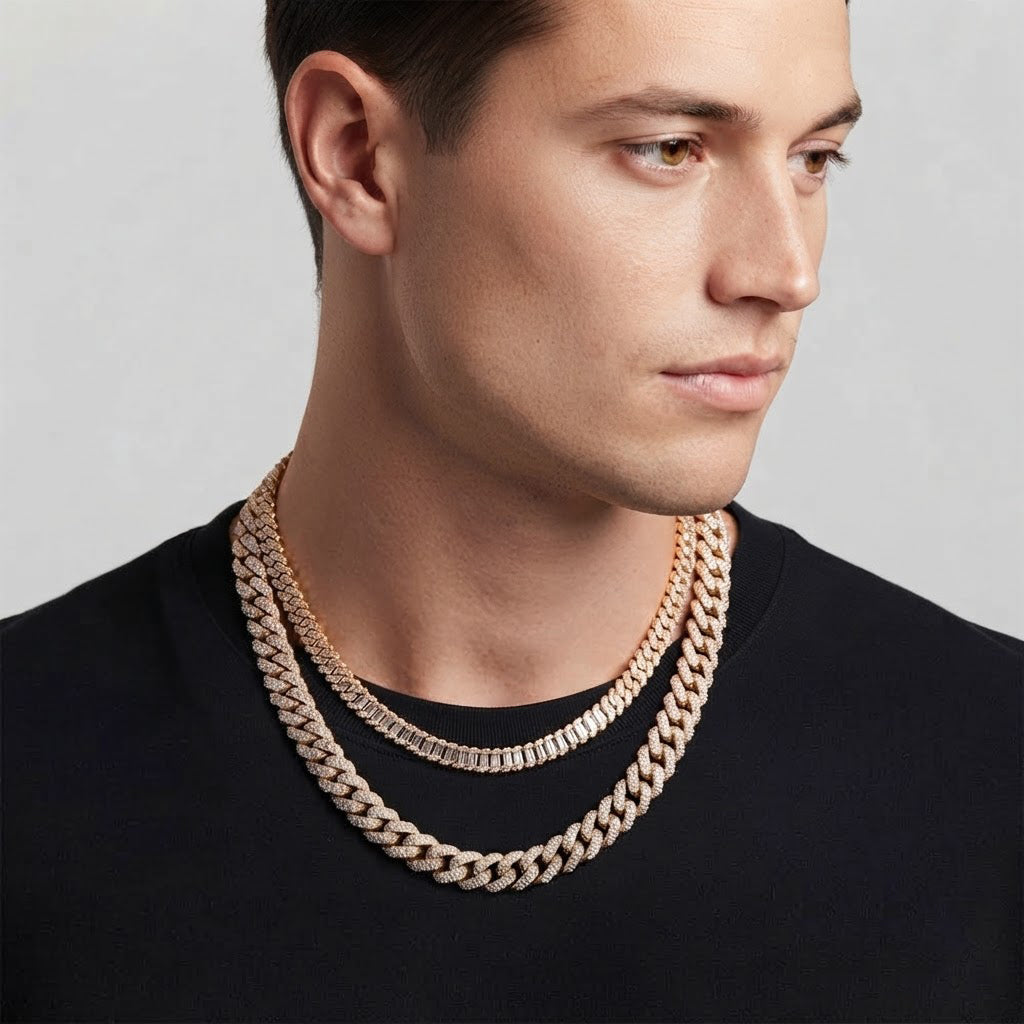18MM Full Iced Rectangular Double Row Cuban Link Chain – 5.3MM Pavé Link Pattern