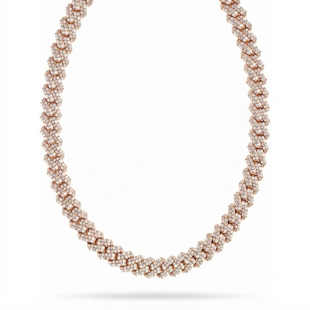 18MM Full Iced Rectangular Double Row Cuban Link Chain – 5.3MM Pavé Link Pattern