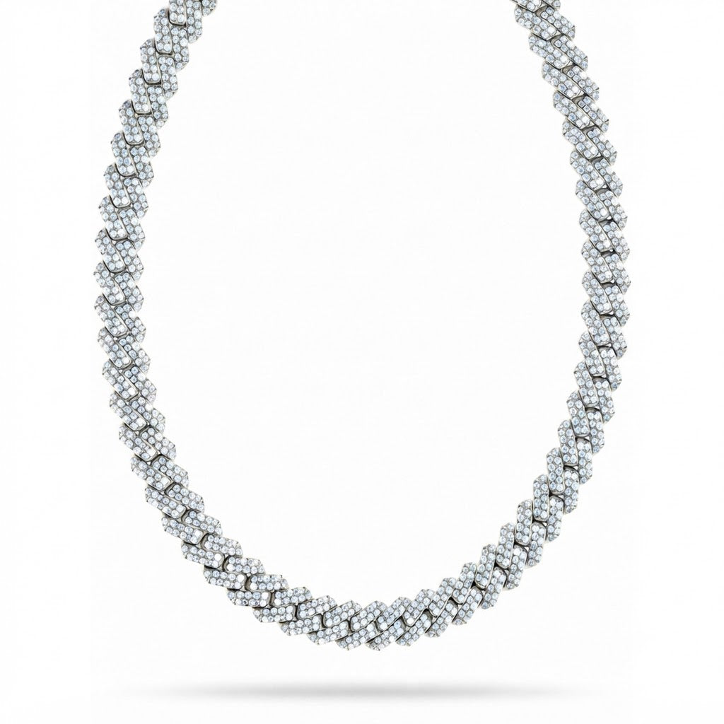 18MM Full Iced Rectangular Double Row Cuban Link Chain – 5.3MM Pavé Link Pattern