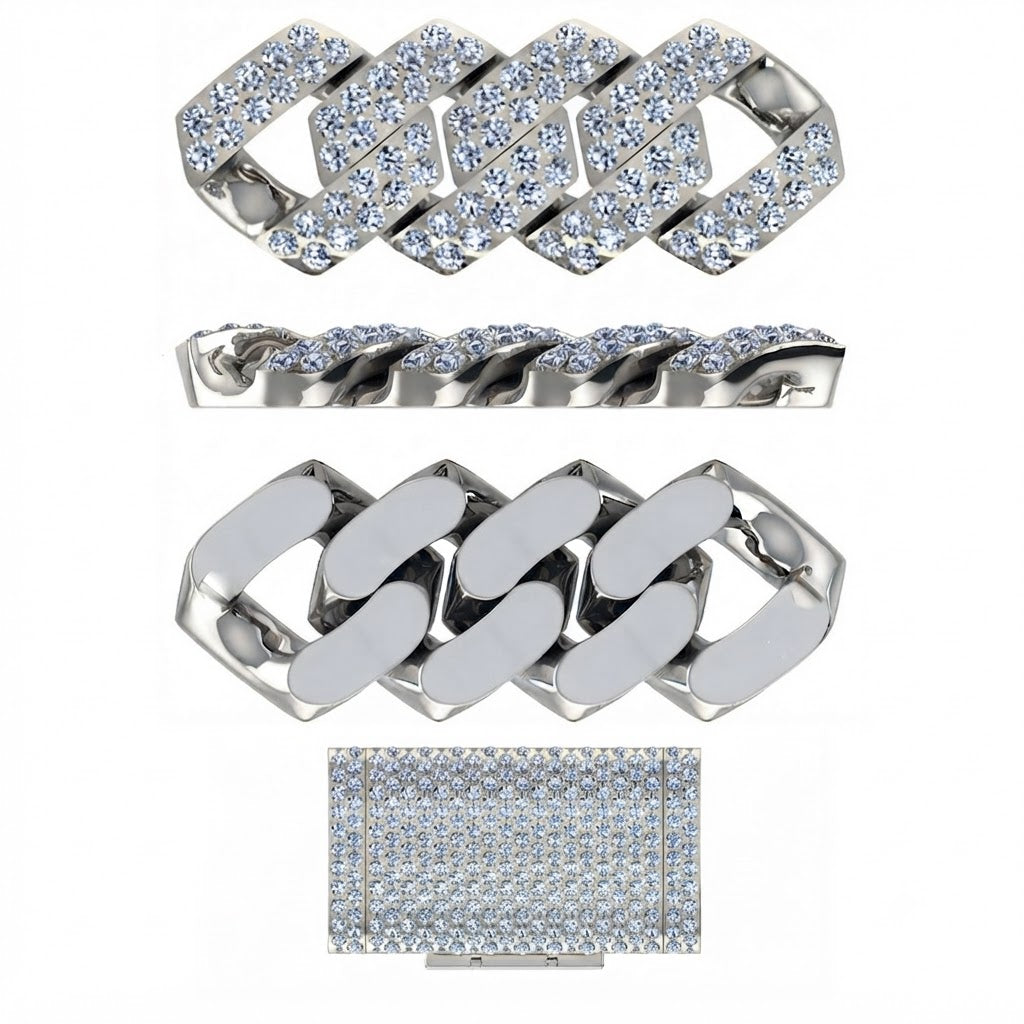 18MM Full Iced Rectangular Double Row Cuban Link Chain – 5.3MM Pavé Link Pattern