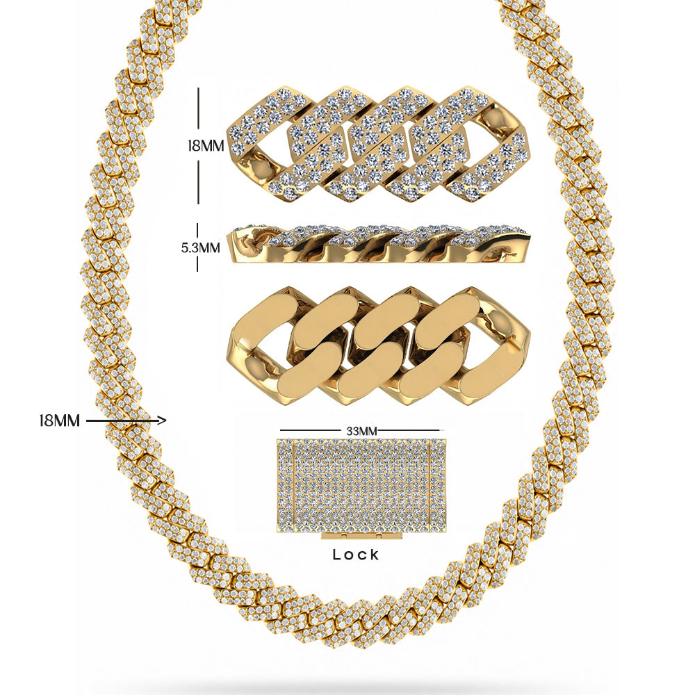 18MM Full Iced Rectangular Double Row Cuban Link Chain – 5.3MM Pavé Link Pattern