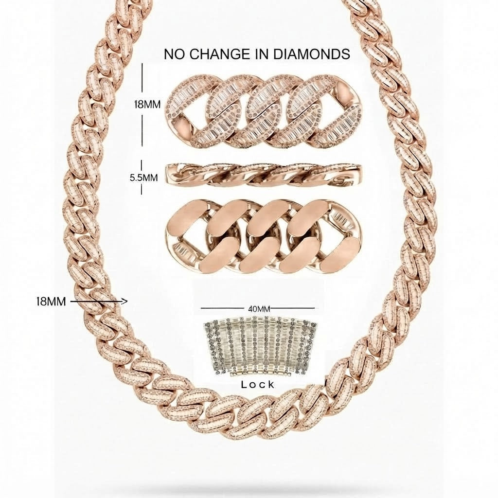 18MM Baguette Diamond Iced Oval Shape Cuban Link Chain – 5.5MM Pavé Pattern