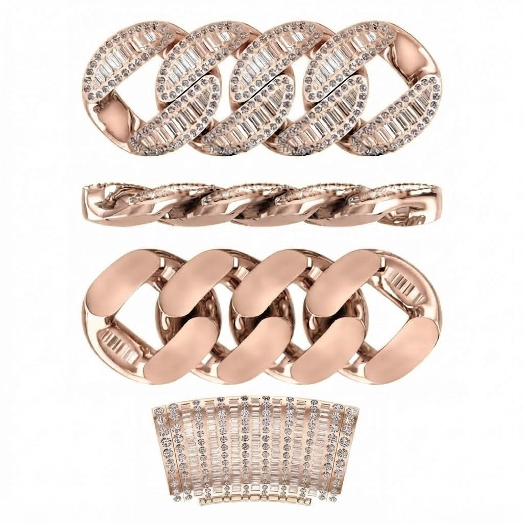 18MM Baguette Diamond Iced Oval Shape Cuban Link Chain – 5.5MM Pavé Pattern