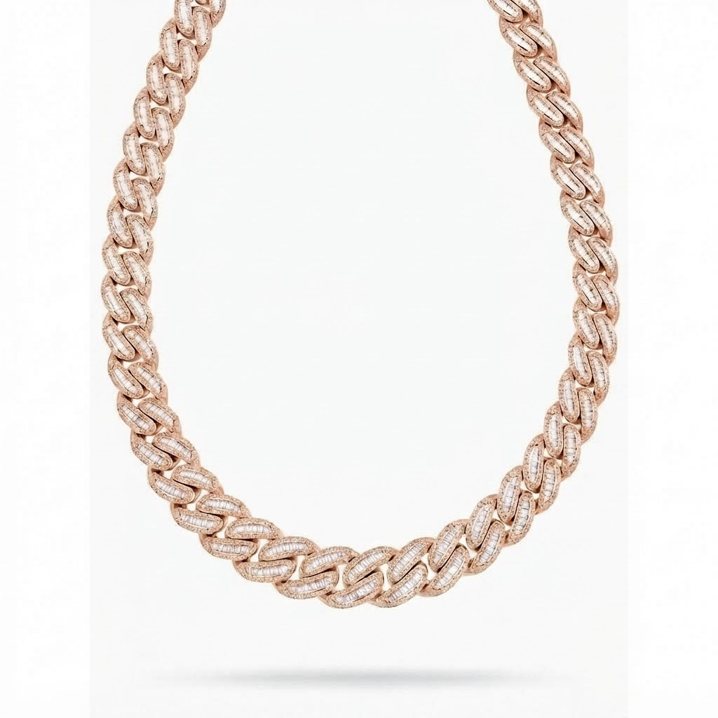 18MM Baguette Diamond Iced Oval Shape Cuban Link Chain – 5.5MM Pavé Pattern