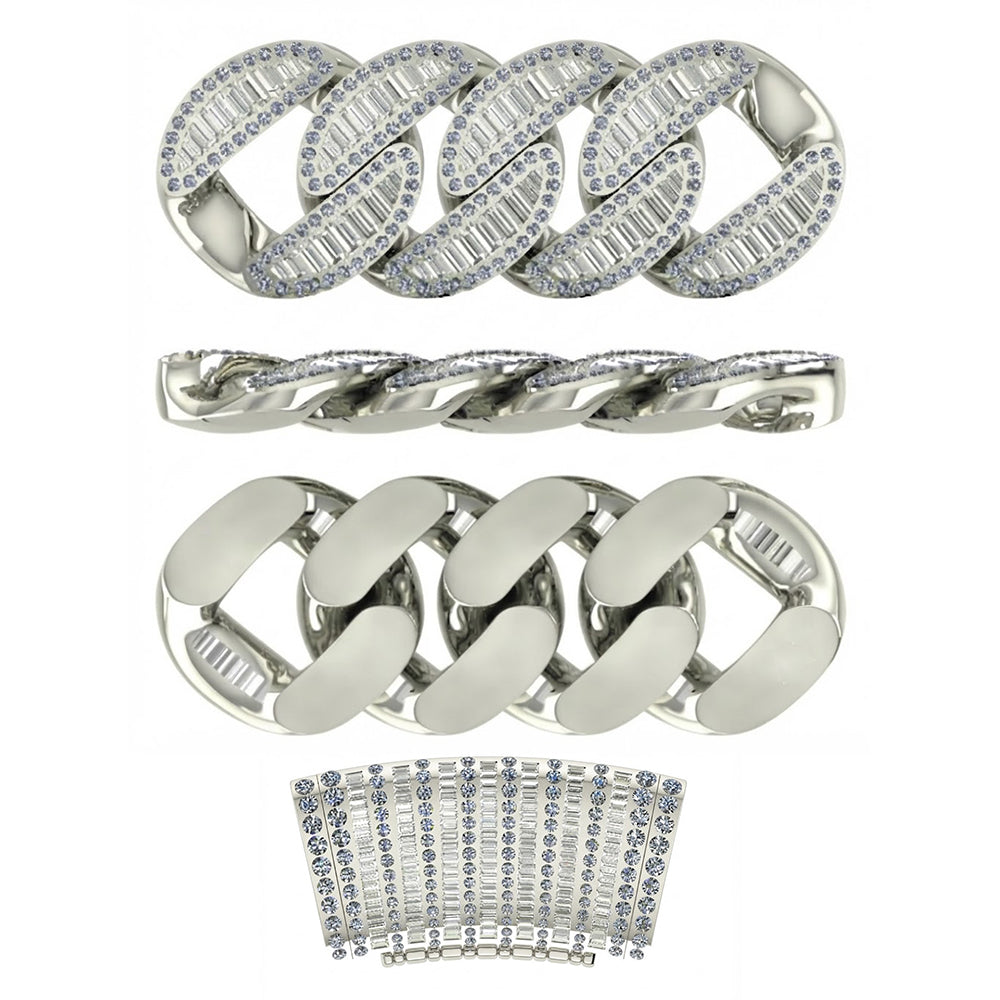 18MM Baguette Diamond Iced Oval Shape Cuban Link Chain – 5.5MM Pavé Pattern
