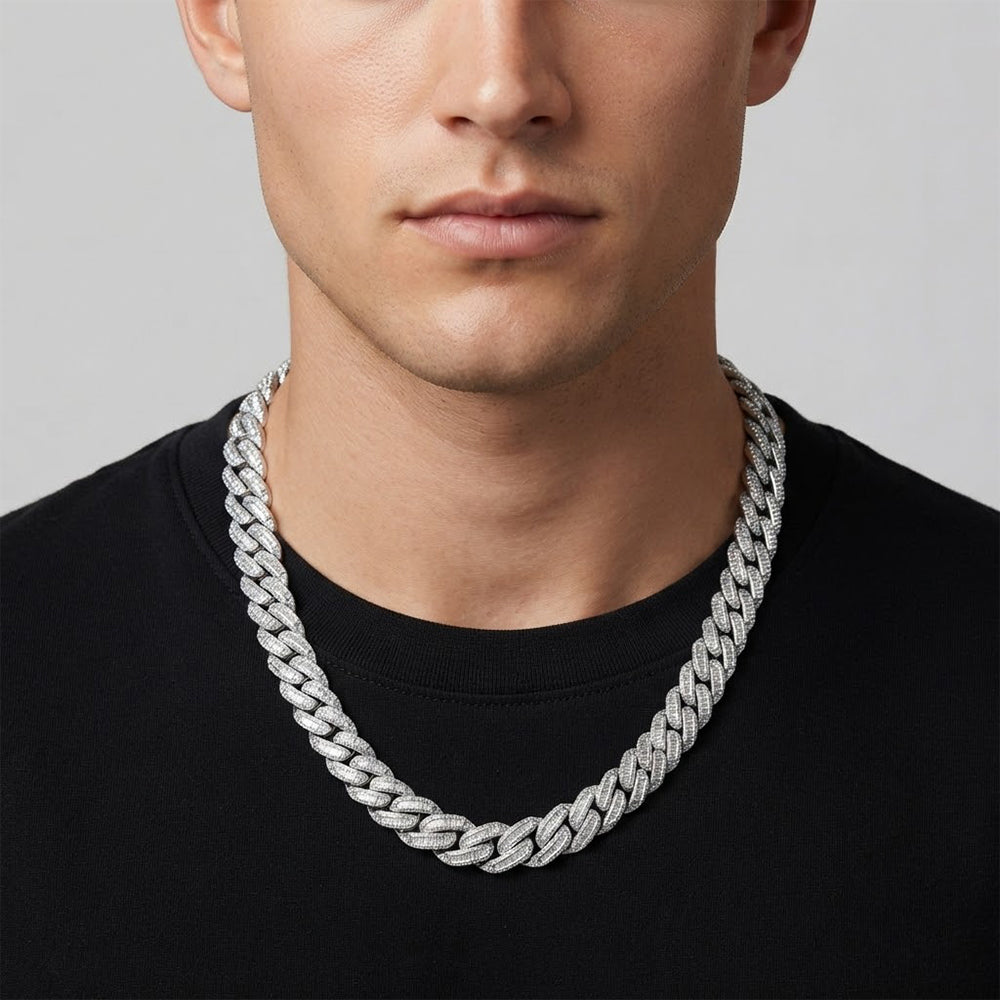 18MM Baguette Diamond Iced Oval Shape Cuban Link Chain – 5.5MM Pavé Pattern