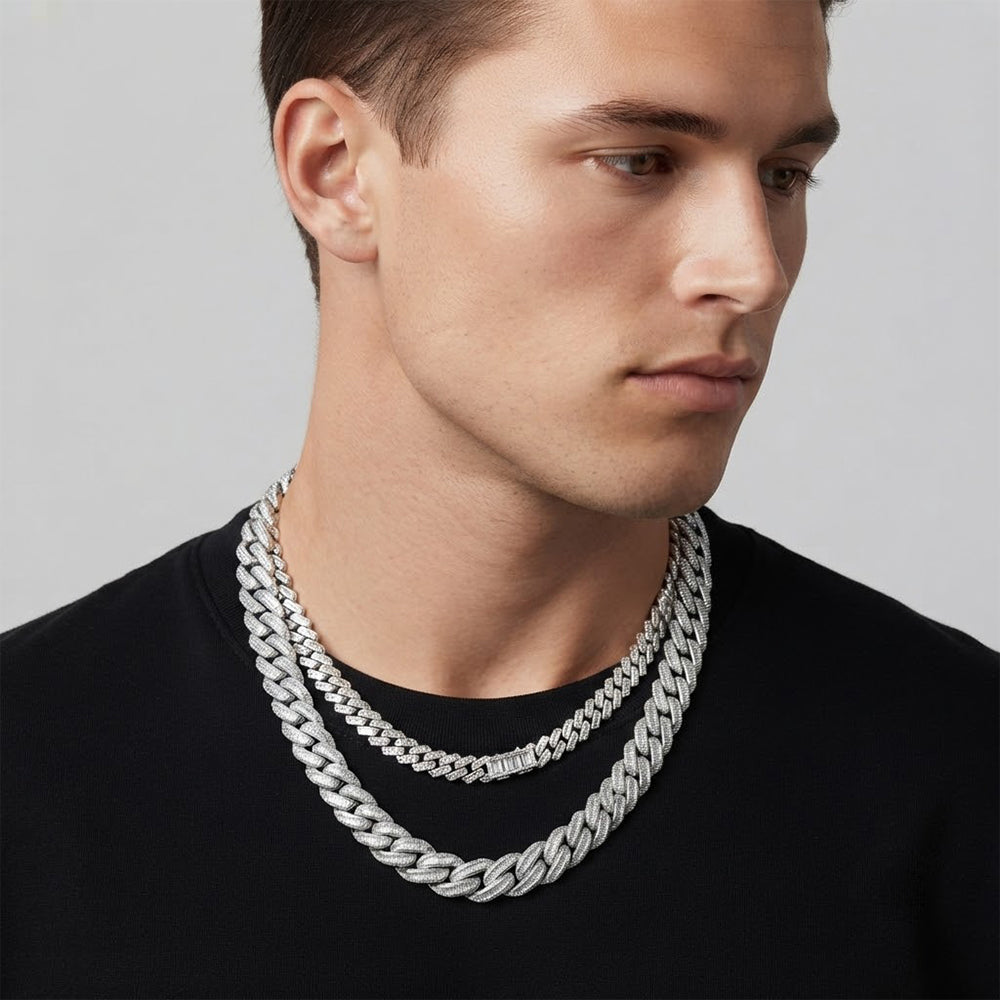 18MM Baguette Diamond Iced Oval Shape Cuban Link Chain – 5.5MM Pavé Pattern