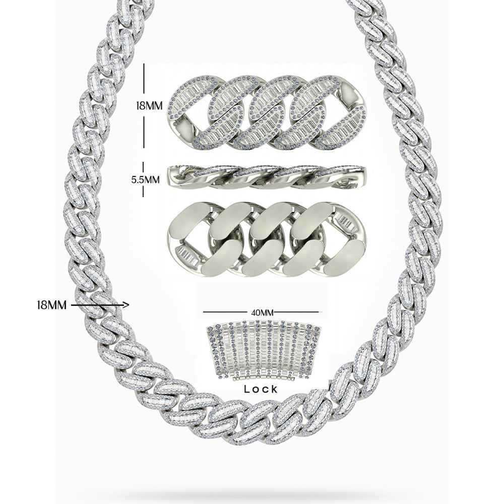 18MM Baguette Diamond Iced Oval Shape Cuban Link Chain – 5.5MM Pavé Pattern