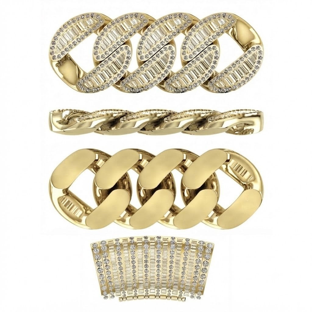 18MM Baguette Diamond Iced Oval Shape Cuban Link Chain – 5.5MM Pavé Pattern