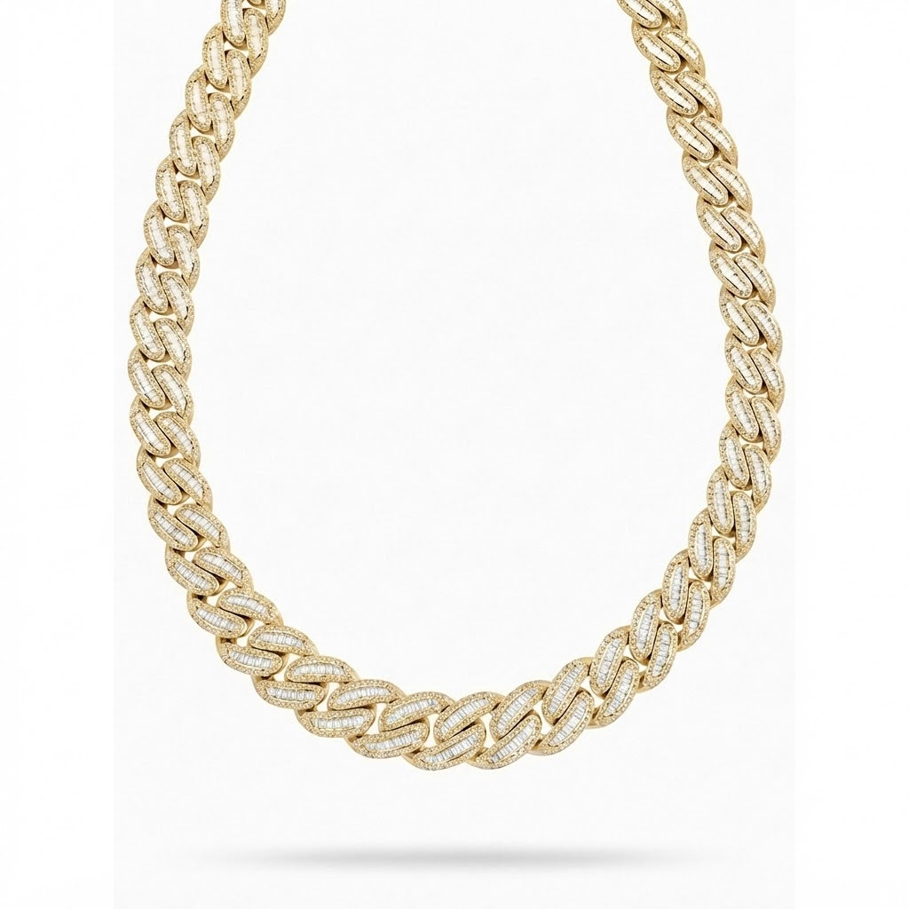 18MM Baguette Diamond Iced Oval Shape Cuban Link Chain – 5.5MM Pavé Pattern