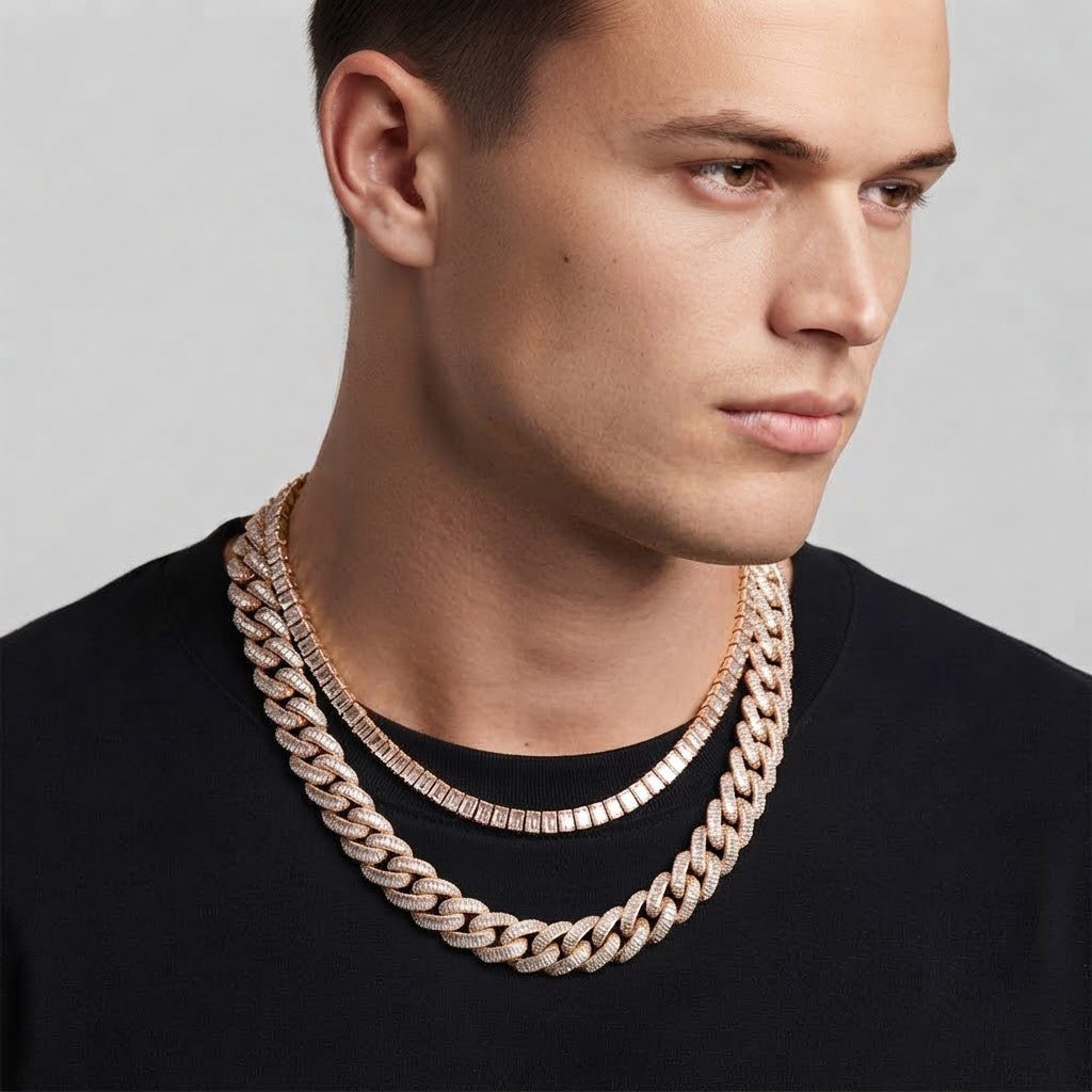 18MM Baguette Round Pavé Oval Shape Cuban Link Chain – 5.5MM Interlocking Pattern